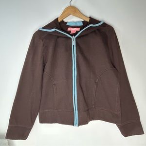 Tickled Pink Brown & Blue Full‎ Zip Front Hoodie Women's Large